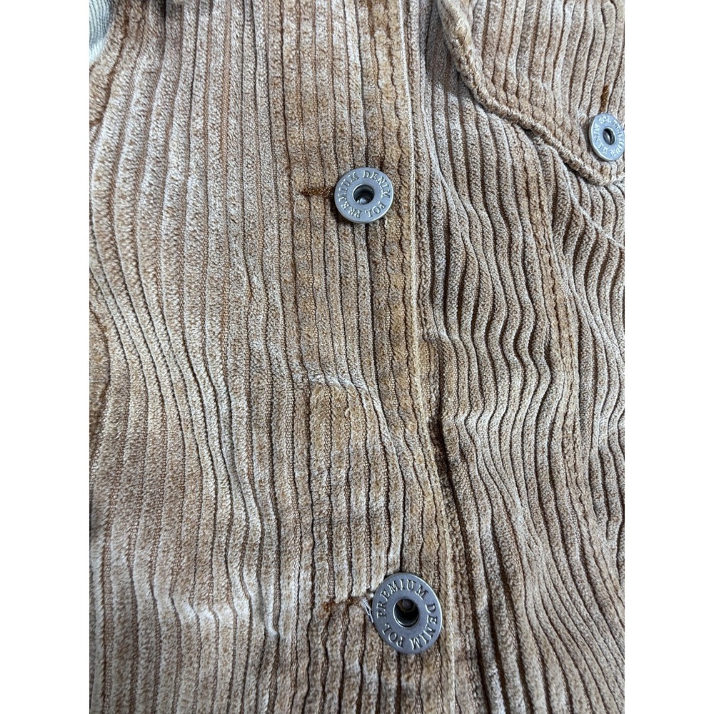 POL Jacket Womens Small Tan Corduroy Floral Patchwork Frayed Hem Oversized Boho - Picture 4 of 11